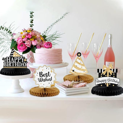 Happy 75th Birthday Decorations,75th Bday Gold Glitter Shiny Stand Honeycomb Table Centerpieces - Cheers to 75 Years Old Birthday Party Photoprop Gift Sign.
