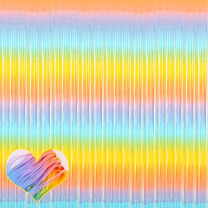 4 Pack Fringe Curtain Backdrop, 3.2Ft x 8.2Ft Rainbow Metallic Tinsel Foil Fringe Streamers Background for Photo Booth Birthday Wedding Baby Shower Carnival Easter Mother’s Day Party Decorations