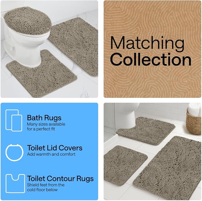GORILLA GRIP Bathroom Rug Sets, Soft Chenille 2 Piece Area Rugs Set, Toilet Base Mat and 30x20 Carpet, Absorbent Microfiber Washable Mats Dry Quickly, Home Décor and Bath Room Accessories, Latte