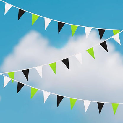 100 Ft White Black Green Pennant Banner Flag, 60 Pcs String Hanging DIY Bunting Flags for Party, School, Wedding, Carnival, Celebrations, Outdoor and Indoor Decorations (White Black Green)