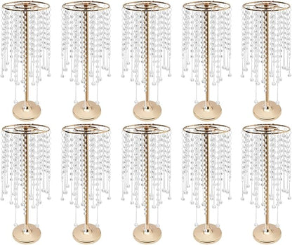 Wedding Centerpieces Gold Vases,10PCS Metal Flower Candle Holder with Sparkling Crystal Beads,Crystal Flower Vase Metal Flowers Stand for Party Tables Decorations (10pcs Gold-2)