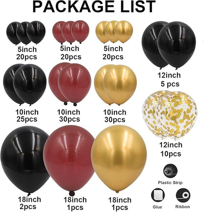 Burgundy Balloon Arch Garland Kit 164pcs Metallic Rose Gold Maroon Gold Balloons in Different Sizes for Baby Shower Valentines Day Bridal Shower Wedding Birthday Party Decorations