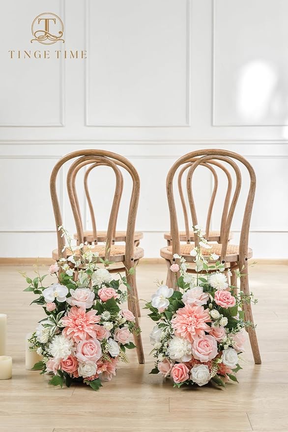 TINGE TIME Free Standing Artificial Flowers Set of 2, Wedding Arch Altar Stage Decorations, Silk Fake Flower for Wedding Centerpiece Archway Aisle Welcome Entrance (PeachPink&White)