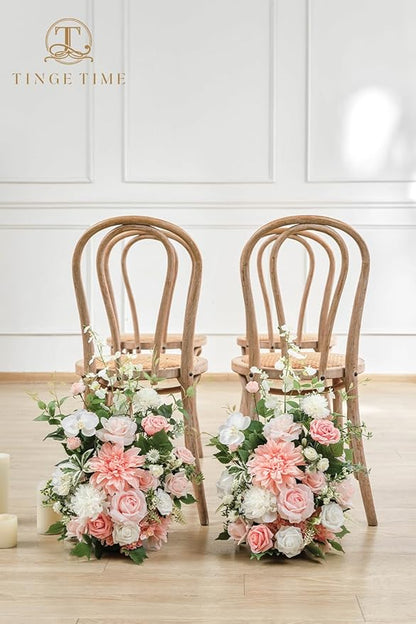TINGE TIME Free Standing Artificial Flowers Set of 2, Wedding Arch Altar Stage Decorations, Silk Fake Flower for Wedding Centerpiece Archway Aisle Welcome Entrance (PeachPink&White)