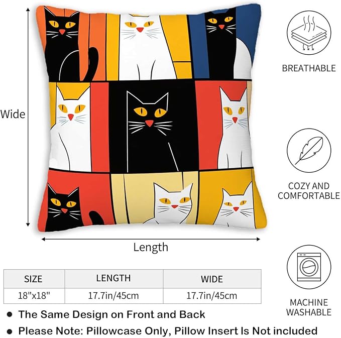 Abstract Cat Throw Pillow Cover 18x18 Set of 2 | Cushion Case for Couch, Sofa, Bed and Living Room | Zipper Closure Pillow Cases | Home Decor for All-Seasons