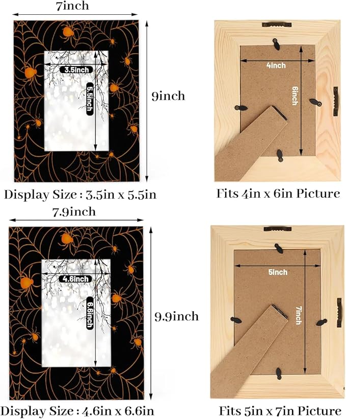 Tavisto Halloween Themed 4x6 Picture Frame Spooky Spider Web Wooden Photo Frames for Tabletop Display Wall Mounting Fits 4x6 Pictures Home Office Decor