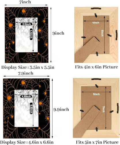 Tavisto Halloween Themed 5x7 Picture Frame Spooky Spider Web Wooden Photo Frames for Tabletop Display Wall Mounting Fits 5x7 Pictures Home Office Decor