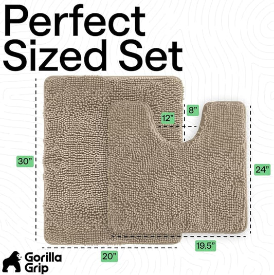 GORILLA GRIP Bathroom Rug Sets, Soft Chenille 2 Piece Area Rugs Set, Toilet Base Mat and 30x20 Carpet, Absorbent Microfiber Washable Mats Dry Quickly, Home Décor and Bath Room Accessories, Gray Beige