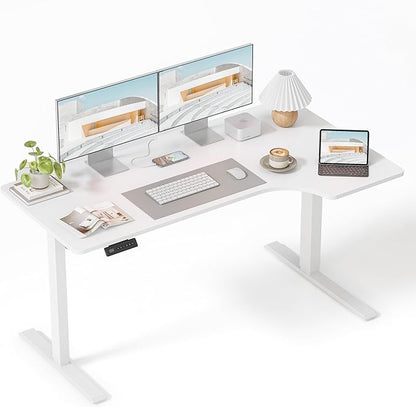 FEZIBO L Shaped Electric Corner Standing Desk, 55×32 inch Home Office & Computer Height Adjustable Table with 4 Memory Height Settings, Ergonomic Sit and Stand Desk with Splice Board, White Top