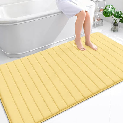 OLANLY Memory Foam Bath Mat 70x46, Super Soft Absorbent Bathroom Rugs, Quick Dry, Machine Washable Shower Floor Rugs, Bathmat Carpet, Bathroom Home Decor Accessories, Yellow