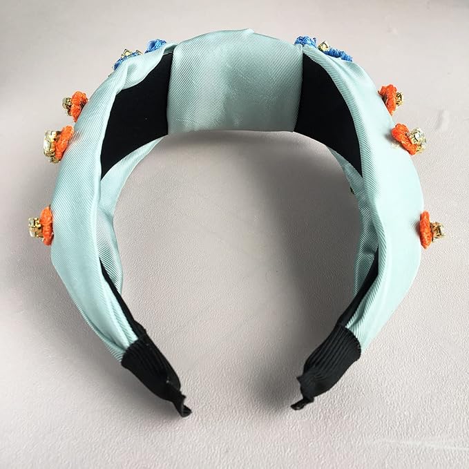 Yusier Baroque Rhinestone Crystal Headband, Robin's Egg Blue - Women's Hair Accessories, Hair Hoop, Exquisite Embroidered Hairband, Satin Fabric, Comfortable Fit, Ideal for Travel, Party, Home, Work