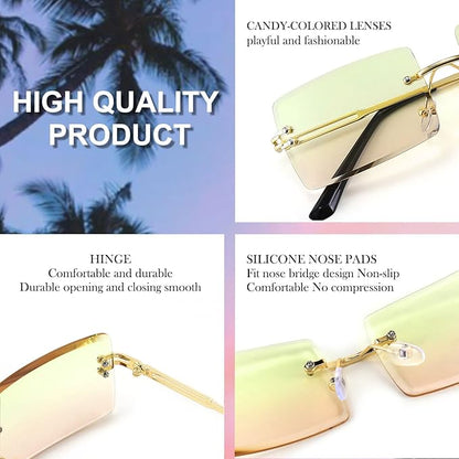 FEISEDY Vintage Rimless Sunglasses Rectangle Frameless Candy Color Glasses Women Men B2642