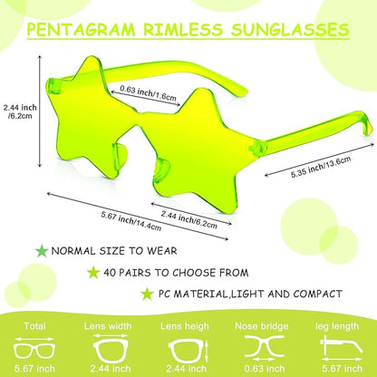 Cindeer 40 Pairs Rimless Star Shape Sunglasses Colorful Transparent Sunglasses Pentagram Glasses for Party