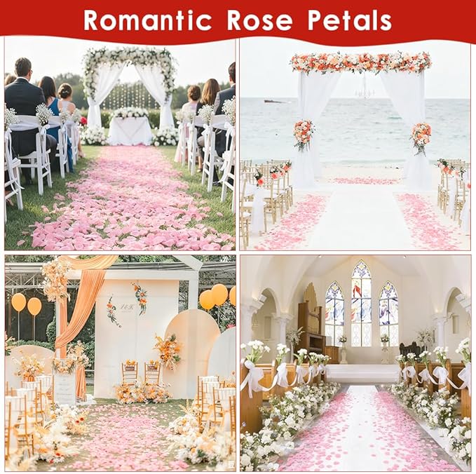 Rose Petals 2000pcs Artificial Silk Pink Rose Petals Flower Petals Fake Faux Roses Petal for Romantic Night Roses Petal Decorations for Wedding Proposal Anniversary Valentine's Day Flower Decorations