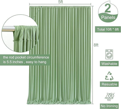 Sage Green Backdrop Curtain for Parties Wrinkle Free Dark Green Photo Curtains Backdrop Drapes Fabric Decoration for Baby Shower Birthday Party Photography 5ft x 8ft,2 Panels