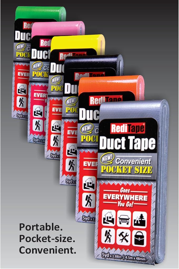Travel Size Duct Tape Colors 2-Pack (Black & Fluorescent Orange) - Pocket Size Flat Mini Roll - for Repairs Outdoors Emergency Crafts - 1.88 inch x 5 Yards per Pack