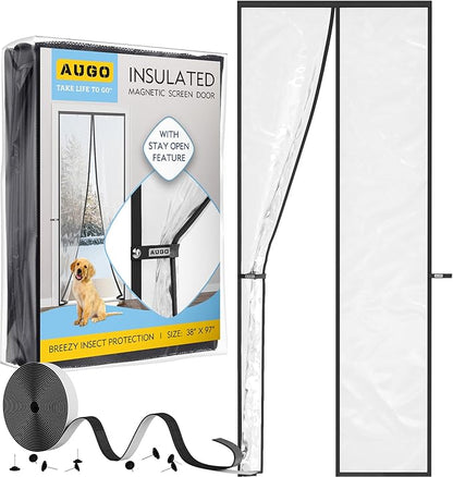 AUGO Magnetic Thermal Insulated Door Curtain - Transparent EVA Door Cover for Winter- Keeps Warm Air in and Cold Air Out - Home Winterizing Products - Patent Pending Keep Open Feature - 38 x 97 Inch