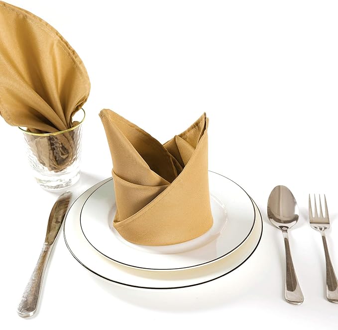 Cloth Napkins 20x20 inch Washable Polyester Dinner Napkins Soft Table Napkins for Wedding Party Dining Banquet(Gold,100PCS)
