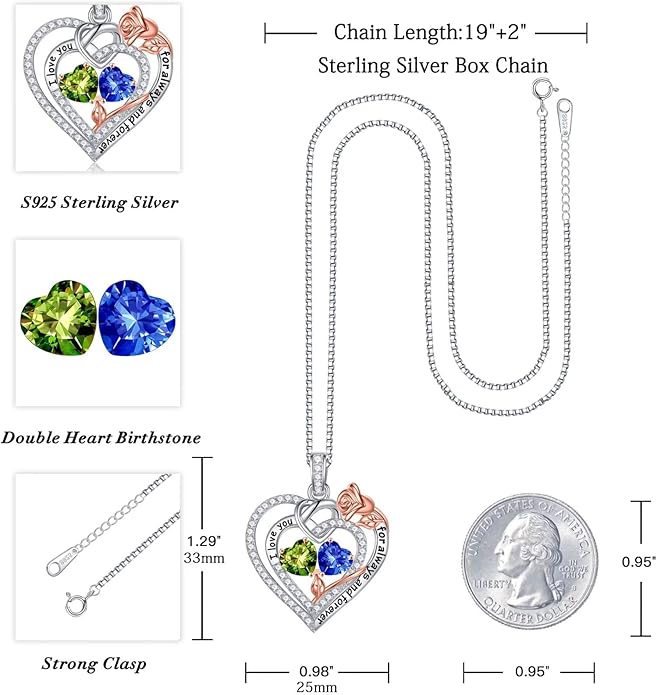 Iefil Christmas Gifts for Wife Women - 925 Sterling Silver Double Birthstone Necklace, Anniversary Birthday Gifts for Women, Jewelry Gift for Wife Girlfriend Mom Her