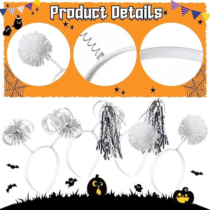 Censen 12 Pcs Christmas Pom Pom Headbands Spirit Party Headwear Tinsel Ponytails Head Bopper for Birthday Holiday