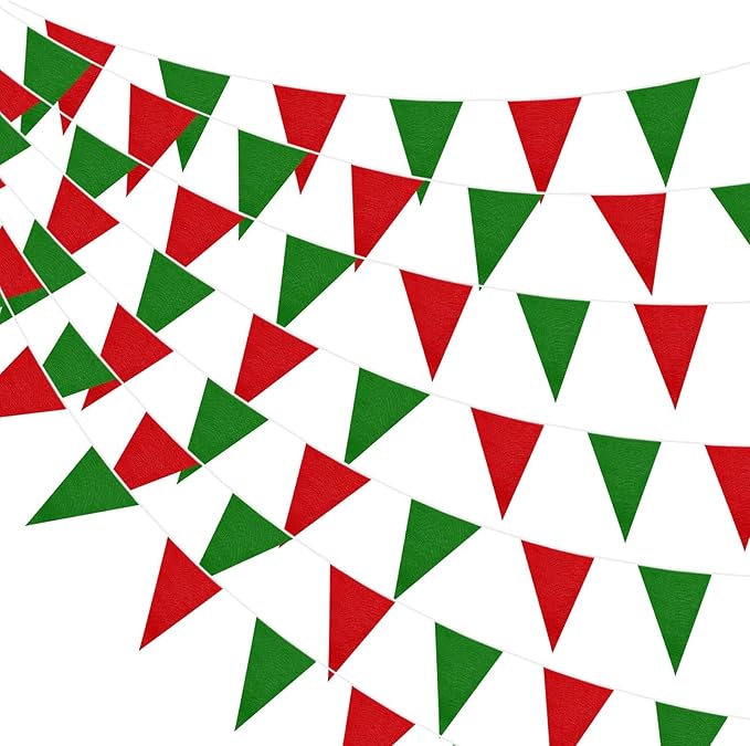 100 Feet Pennant Banners Flags 75 Solid String Triangle Flags for Grand Opening, Carnival Theme Birthday Party Decoration Outdoor Events Classroom Decoration(Red Green)