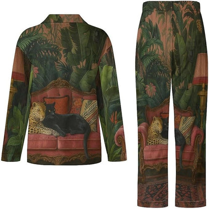 Lemons Leaves Ceramic Style Womens Pajama Set Long Sleeve Pajamas Top And Pants Soft Loungewear Pjs Sets