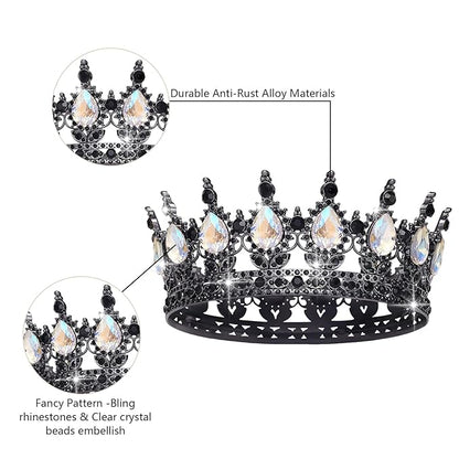 Queen Crown Rhinestone Wedding Crowns and Tiaras for Women Costume Party Hair Accessories Princess Birthday Crown Crystal Bridal Crown (Black & Moonlight Crown)