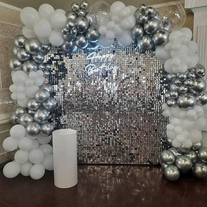 Silver Shimmer Wall Backdrop 48 Panels Cover 8 x 6 Ft, Photo Backdrops for Wedding,Anniversary,Birthday,Party Decoration