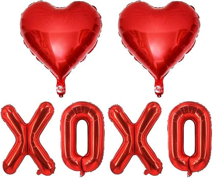 6 Pcs Red Heart Shaped Balloons Red Letters XOXO Valentine Balloons for Valentines Day Bridal Shower Wedding Party Decorations