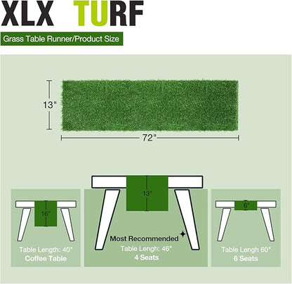 XLX TURF Christmas Artificial Grass Table Runner 72 Inches - Green Fake Grass for Mantel Football Table Centerpiece Golf Birthday Party Decorations Safari Theme Baby Shower