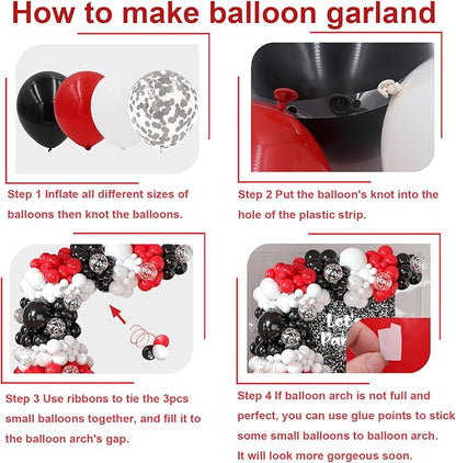 Red Black and White Balloon Arch Kit 164pcs Red White and Black Balloons with Confetti Balloons for Graduation Baby Shower Birthday Prom Party Decorations Supplies