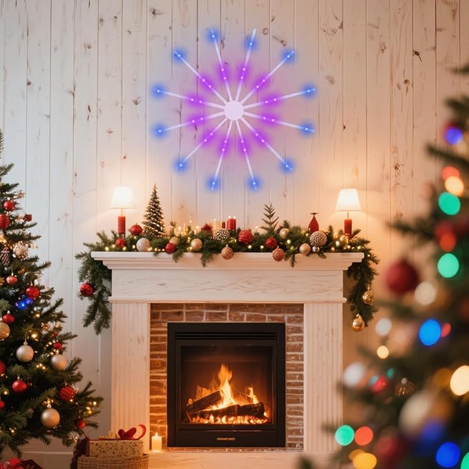 Lighted Christmas Wall Decor: RGB Color Changing Christmas Snowflake Window Lights - 24" Pre-Lit Xmas Decorations Indoor for Wall Door Window, USB Powered
