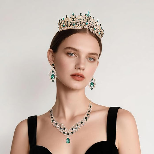 Kamirola Tiaras and Crowns for Women,Tiaras Earrings Necklace, Crystal Bridal Jewelry Set, Costume Party Halloween Prom Pageant Jewelry for Women TR80