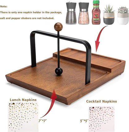 Black Wooden Napkin Holder, Multifunctional Farmhouse Napkin Holder for Table, Kitchen, Outdoor Use, Includes Space for Salt and Pepper Shakers (Seasoning Jar Not Included)