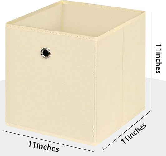 Foldable Storage Cubes Bins ,11 Inch Cloth Storage Cube Fabric Storage Box Cubes Organizer Baskets with Dual Handles for Home Organizer Set of 10 (Creamy-White)