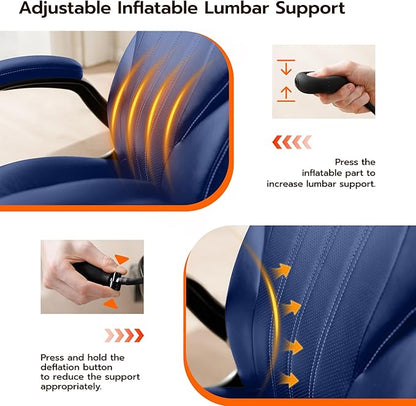 Office Desk Chair, Ergonomic Computer Chair with Padded Flip-Up Arms and Adjustable Lumbar Support, PU Leather Executive Chair with Tilt Lock and 360° Swivel Rolling Wheels for Work, Study