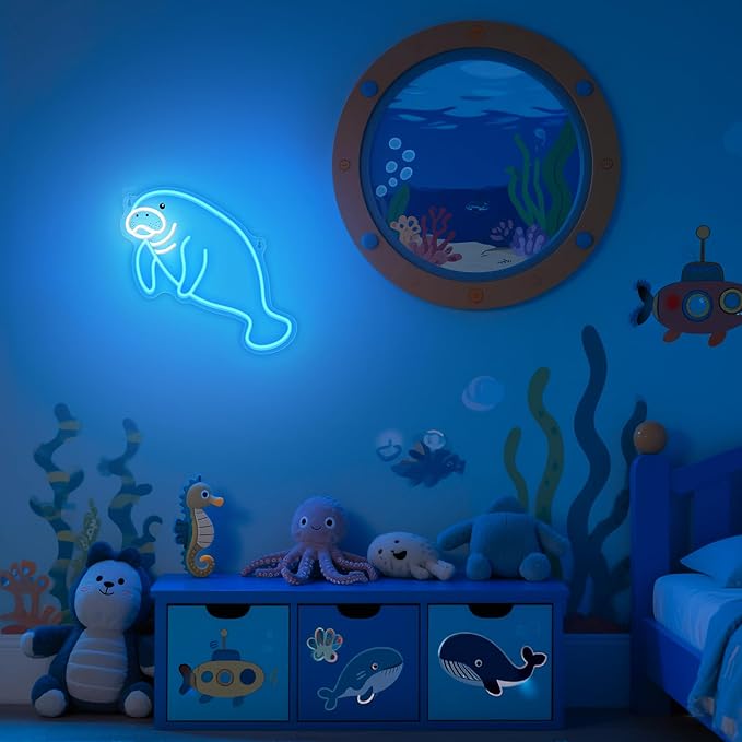 Manatee Neon Sign, Dimmable Wall Decor Light. Birthday Party Decorations for Home, Patio, Garden, Bars, Restaurants, Hotels, Stores, Clubs, Gift for Friends Family and Kids