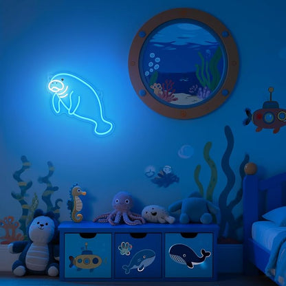 Manatee Neon Sign, Dimmable Wall Decor Light. Birthday Party Decorations for Home, Patio, Garden, Bars, Restaurants, Hotels, Stores, Clubs, Gift for Friends Family and Kids