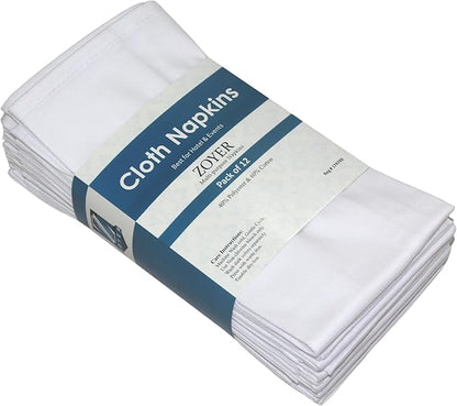 Zoyer Cloth Napkins Set of 12, 18x18 Inches Cotton Enrich Napkins Cloth ‎Washable, Soft & Durable Dinner Napkins for Parties, Wedding, Christmas, ‎Thanksgiving & Everyday Use - White