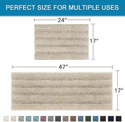 H.VERSAILTEX Bathroom Rug Sets 2 Piece Bath Mats Non Slip Thick Soft Chenille Striped Bath Rug achine Washable Shower Floor Rugs for Tub, Shower and Floor (Fog, 47" x 17"/17" x 24")