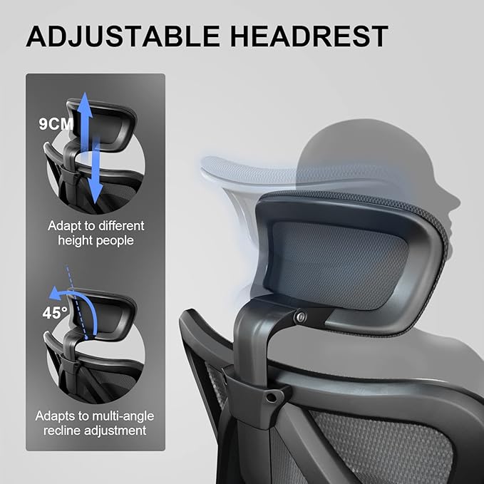 SIHOO M18 Upgraded Wheels Office Chair Ergonomic Desk Chair, Breathable Mesh Design High Back Computer Chair, Adjustable Headrest and Lumbar Support (Light Black)