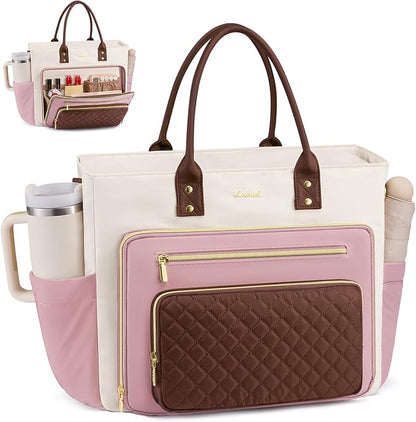 LOVEVOOK Teacher Tote Bag for Women Work, Nurse Bags Laptop Bag With Large Cup Holder, Professional Computer Briefcase Business Purses Handbag, Diaper Bag Mother Gift, 15.6 Inch
