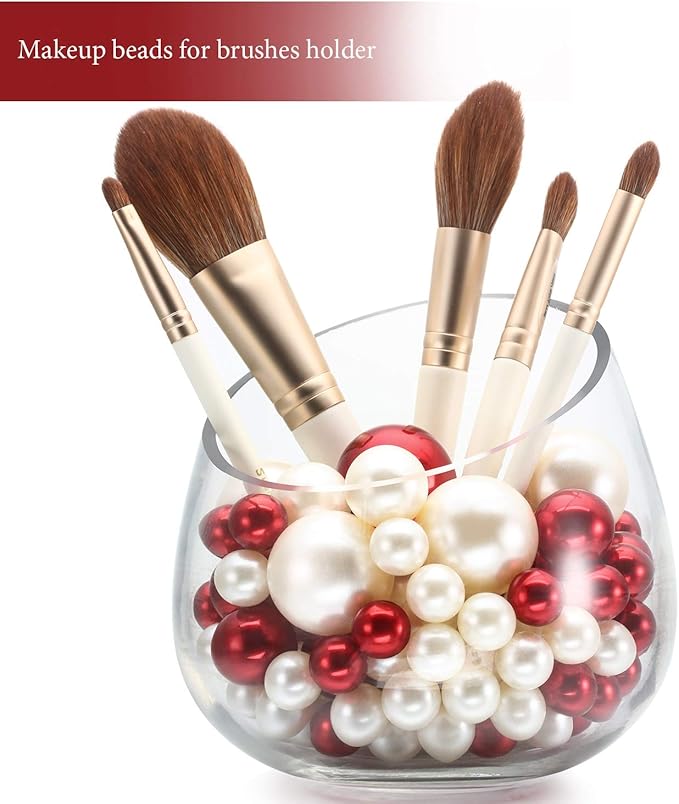 Hicarer 120 Pieces Pearl for Vase Filler Pearl Bead Vase Centerpieces Brush Holder Assorted Round Faux Bead for Crafting, Home Wedding Table Decor 14/20/30 mm (Creamy White, Bright Red)