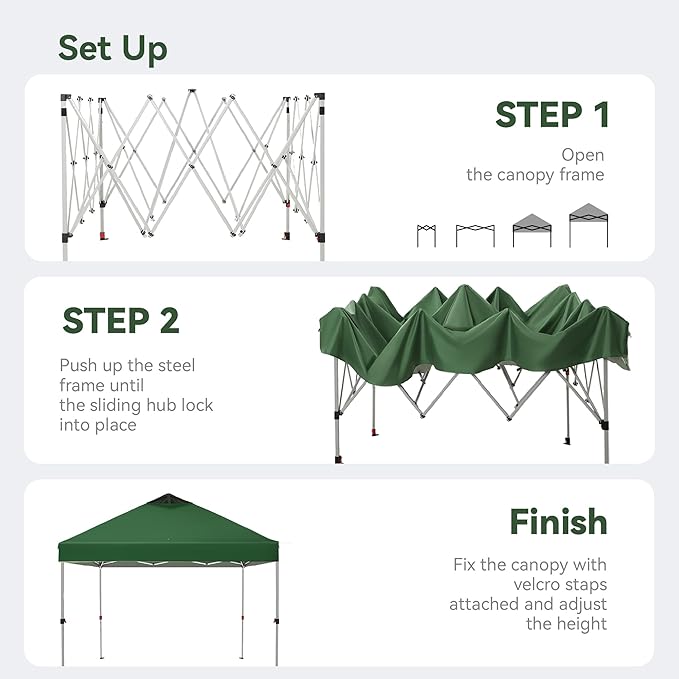 PHI VILLA Outdoor Pop up Canopy 10'x10' Tent Camping Sun Shelter-Series Party Tent, 100 Sq. Ft of Shade (Green)