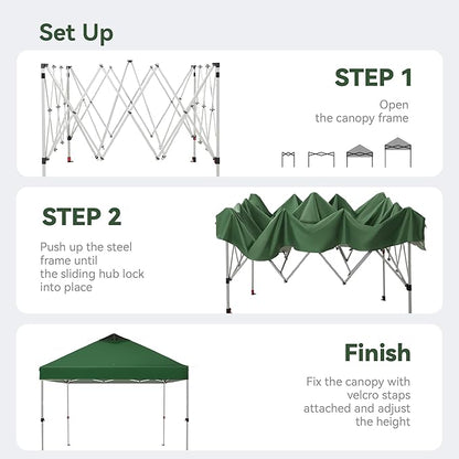 PHI VILLA Outdoor Pop up Canopy 10'x10' Tent Camping Sun Shelter-Series Party Tent, 100 Sq. Ft of Shade (Green)