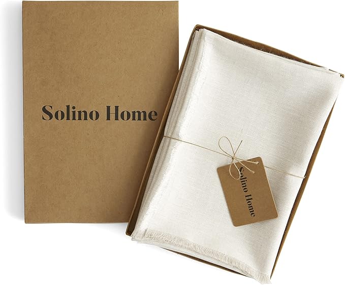 Solino Home Light Natural Linen Napkins Set of 4-100% Pure Linen Cloth Washable Dinner Napkins 20 x 20 Inch for Fall, Autumn, Christmas, Holiday, New Year - Fringe