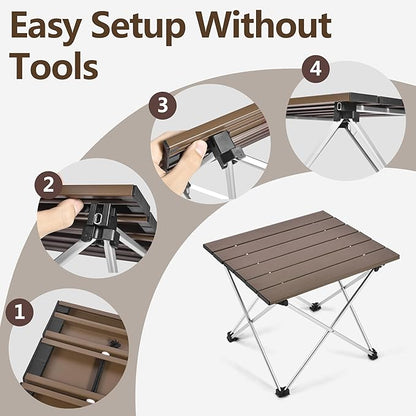 Grope Small Folding Camping Table with Aluminum Table Top, Beach Table for Sand with Carrying Bag,Prefect for Outdoor, Picnic, BBQ, Cooking, Festival (Coffee-L)