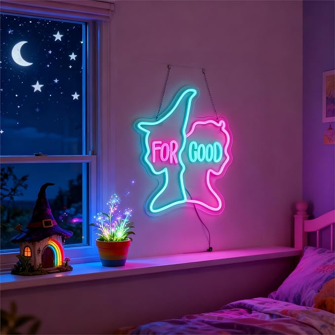 For Good Neon Sign, Musical Theater Wall Decor, Broadway Inspired Gift, Blue and Pink LED Art for Room (14.6"x11.4")