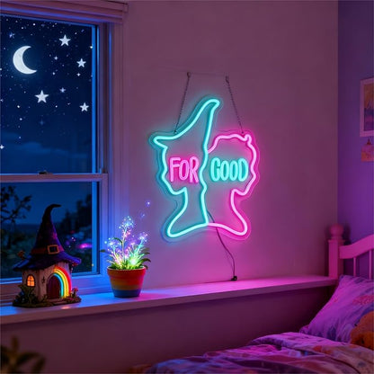 For Good Neon Sign, Musical Theater Wall Decor, Broadway Inspired Gift, Blue and Pink LED Art for Room (14.6"x11.4")