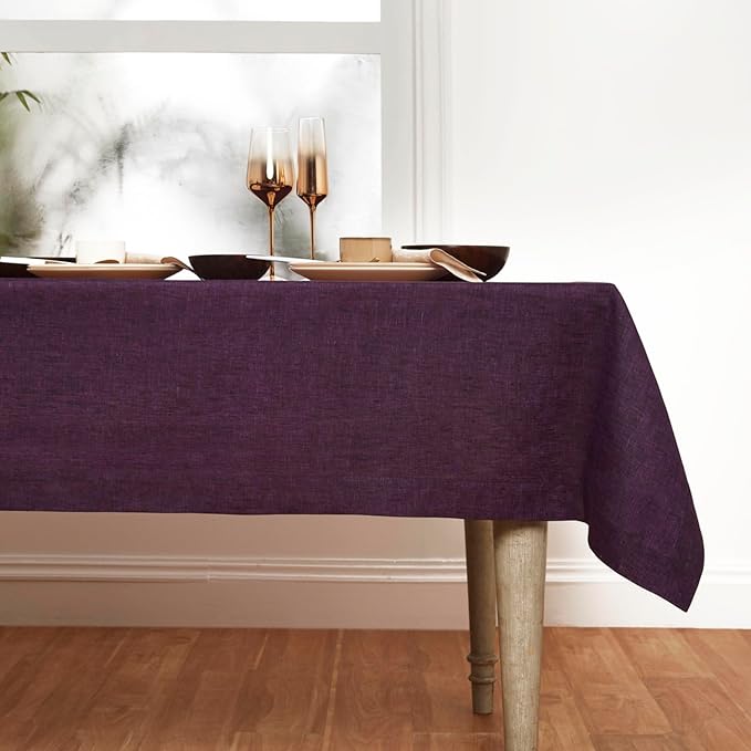 Solino Home Linen Tablecloth 60 x 90 Inch - 100% Pure Linen Grape Table Cloth for Rectangle Tables - Athena, Machine Washable Tablecloth for Fall, Autumn, Winter, Christmas, Holiday, New Year